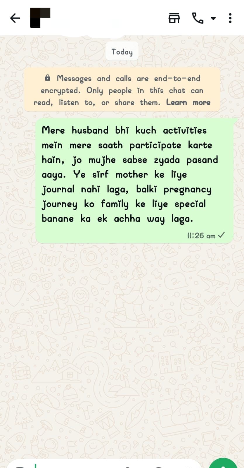 Garbh Sanskar parent WhatsApp review about husband joining the activities