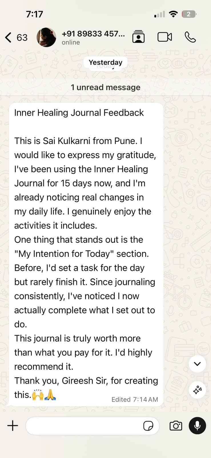 WhatsApp message from the community 1